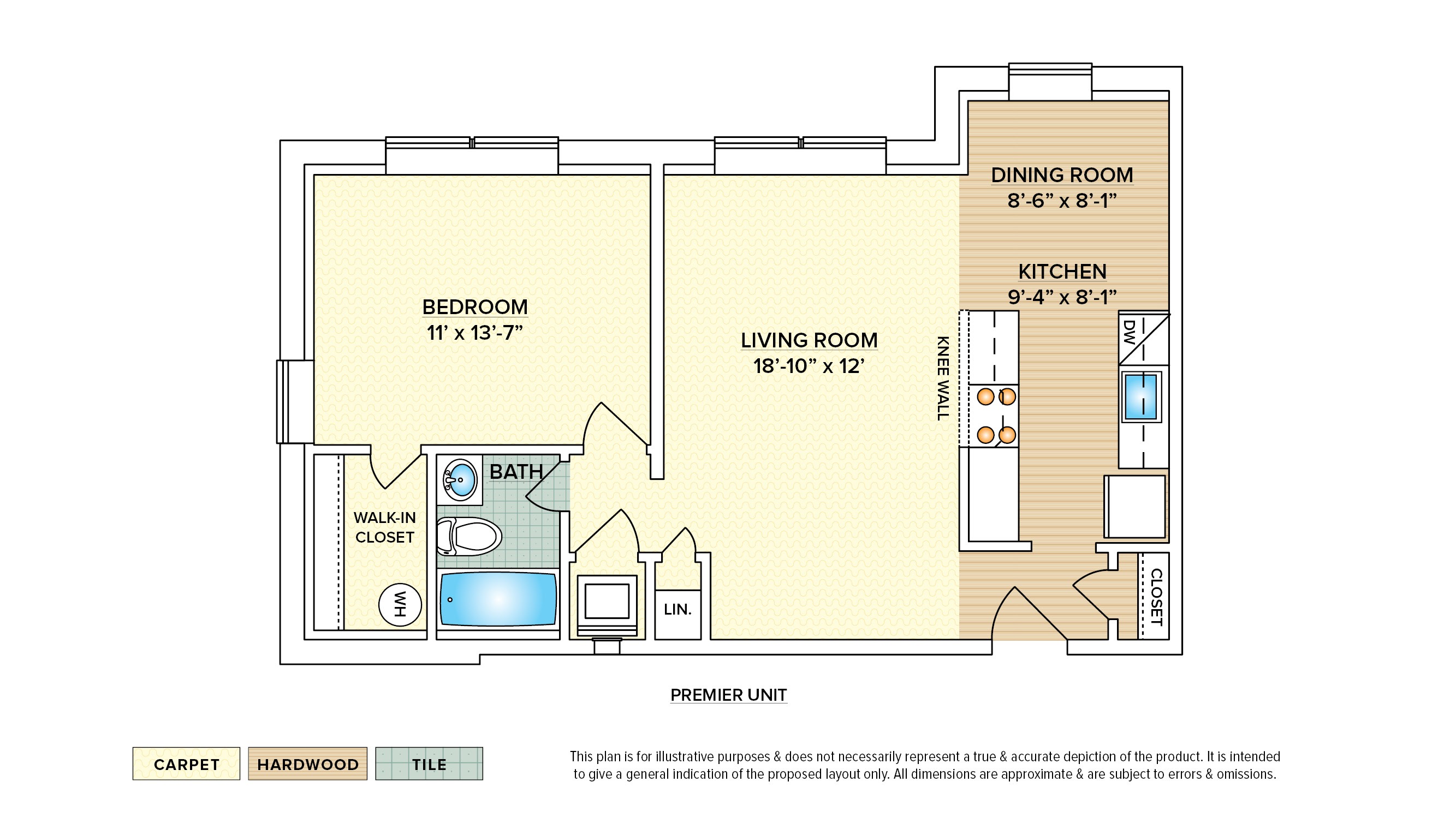 1 Bedroom - Bldg. 300 garden apartment floor plan with 1 bedroom and 1 bath